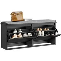 SoBuy Schuhbank FSR98-XL, Schuhregal mit Stauraum, Schuhbank mit Sitzfläche, für Flur, Schuhschrank mit 2 Klappen Schuhkipper Sitzbank Schuhkommode