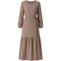 WENOR Sommerkleid Musselin-Kleid, 100 % Baumwolle, Volantsaum, Gürtel, Gr. 36–50 mit Volantsaum und Bindegürtel
