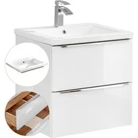 Lomadox Waschtisch TOSKANA-56, -Unterschrank 60cm mit Keramik-Waschbecken Hochglanz weiß 61/61/46 cm