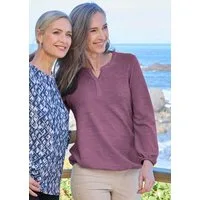GOLDNER Longshirt Elegante Bluse mit Zierblende, Rundhals Flauschige Bluse mit geschlitztem Rundhals, hüftumspielende Länge