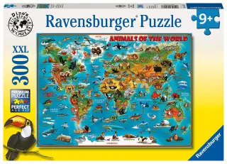 Ravensburger Kinderpuzzle 13257 - Tiere rund um die Welt (Puzzle-Weltkarte) [300 XXL Teile]