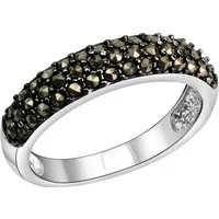 Zeeme Fingerring Silber 925 rhodiniert mit 43 Markasit-Steinen