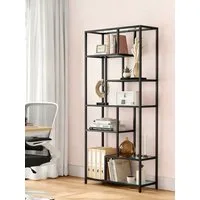 VASAGLE Bücherregal Regal mit 6 Ablagen, Standregal, Ablagen aus Hartglas, 30 x 80 x 180 cm