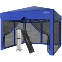 loefme Faltpavillon 3x3m, Pop Up Partyzelt mit 4 abnehmbaren Moskitoseitenwänden, mit 4 Seitenteilen, 3 Höhenverstellungen, wasserdichtes PVC-beschichtetes Gewebe, Blau