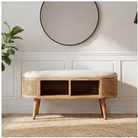 FINEBUY Sitzbank FB114016 Polsterbank aus Massivholz mit Stauraum und Wiener Geflecht (Komfortable Polsterbank für deinen Flur), Clevere Fächer für mehr Ordnung im Alltag