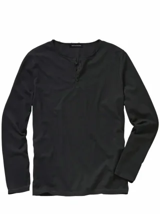 Mey & Edlich Herren Ausdauer-Henley Schwarz 100 % Baumwolle