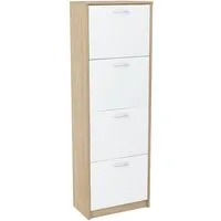 Home Collective Schuhschrank mit 4 aufklappbaren Schubladen, Schuhregal mit 4 Fächern 50 cm breit (platzsparende Schuhaufbewahrung, laminierte Platte) weiche abgerundete Kanten, matte Oberfläche, sonoma weiß