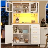 TavilaEcon Küchenbuffet Seitenboard, Aufbewahrungsschrank, Küchenschrank (1-St) im Landhausstil, mit LED-Lichtleiste & Getränkehaltern