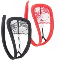 Lau-Fashion Stringtanga 2er Set Perlen C-String Slip Mini Bikini Schwarz Rot Unterhose S/M/L