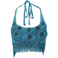 Guru-Shop T-Shirt Goa Top, Psytrance Bandeau Top - blau alternative Bekleidung, Festival, Ethno Style, Hippie, Psychedelic