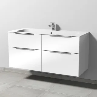 Sanipa 3way Keramik-Set Finion Keramik-Waschtisch und Unterbau mit 4 Auszügen, Weiß-Glanz UF40278
