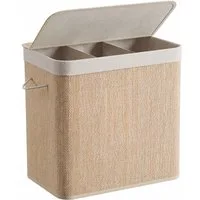 Hausright Wäschekorb 150L Wäschekorb mit Deckel & 3 Fächern, faltbar, Bambus-Optik, 150L, Faltbar, Gewebter Bambus
