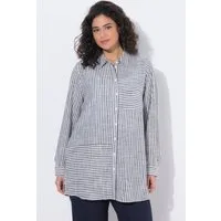 Ulla Popken Satinbluse Bluse Leinenmix Patchmuster Hemdkragen Langarm