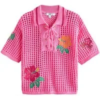 Next Poloshirt Geschnürtes Polo-Oberteil mit Print, Mesh + Strick (1-tlg)