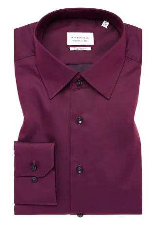 ETERNA - Hemd Satingewebe Langarm aubergine - Gr. - 42/Langarm - 65cm