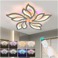 oyajia LED Deckenleuchte 54W Deckenleuchte mit RGB Farbwechsel Lamp, Dimmbar mit Fernbedienung, LED fest integriert, Kaltweiß/Naturweiß/Warmweiß+RGB Hintergrundbeleuchtung Farbwechsel, Modern Blumenform Deckenlampe für Schlafzimmer Kinderzimmer Wohnz