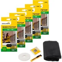 SCHELLENBERG Fliegengitter-Gewebe Insektenschutz und Mückenschutz für Fenster ohne bohren, (Set, 5-St), inkl. Befestigungsband, 150 x 180 cm, anthrazit und weiß