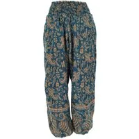 Guru-Shop Relaxhose Flauschige Boho Pluderhose, Wohlfühlhose - blau Ethno Style