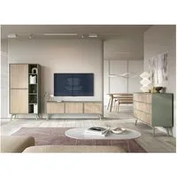 Lomadox Wohnzimmer-Set FAREHAM-160, (Mega-Spar-Set, 3-St., 3-tlg), eukalyptusfarben, Front mit Fischgrätenmuster