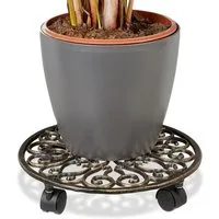 relaxdays Blumentopfuntersetzer 5 x Pflanzenroller Gusseisen rund