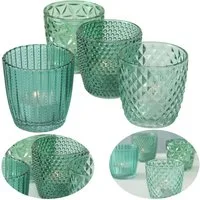 LS-LebenStil Teelichthalter 4´er Set Teelichtgläser Retro Petrol 7cm Glas Windlicht (4´er Set Kristall Ornament Windlicht für Teelichter, 4 St., Halter Kerzenständer Tischdeko Kerzenhalter Gläser für Teelichter), 7x7cm, 4´er Set Kristall Ornament Win