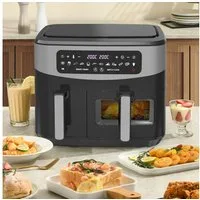 GIDGIMO Heißluftfritteuse 10L XXL Doppelkammer Heißluftfritteuse mit 230°C, 12-in-1 Programmen & Touchscreen – Smart&Match Funktion für gesundes, fettarmes Kochen ohne Öl, 2800 W, Fassungsvermögen: ‎10 Liter
