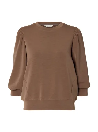 selected women - SLWTENNY 3/4 SWEAT TOP NOOS Chocolate Chip - Gr. - S