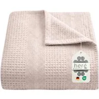 herémood Tagesdecke aus 100% Baumwolle – Wohndecke Elegante Waffelpique Kuscheldecke, für Sofa & Bett, atmungsaktiv & pflegeleicht – 150x200 cm BEIGE