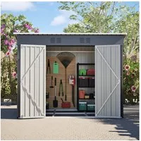 BBWL Gerätehaus mit Pultdach, Gartenhaus abschließbar, wetterfest mit Belüftung, BxT: 242x126 cm, Metall Gerätehaus 8x4 Fuß, Stauraum für Gartenwerkzeuge