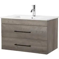 welltime Waschtisch Florenz Badmöbel Badschrank mit Waschbecken, Waschplatz mit 2 Auszügen und Softclose Breite 80cm