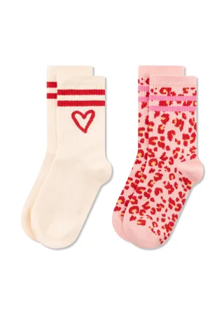 2 Paar Socken aus Baumwoll-Jacquard mit Herzmotiv und Leomuster - Gr. - one size