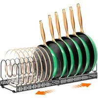 TUWENA Geschirrständer Erweiterbarer Pfannen Organizer, Deckelhalter mit verstellbaren Teiler