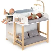 MUSTERKIND® Puppen Pflegecenter Viola, weiß/natur/grau, aus Holz und Musselin-Stoff