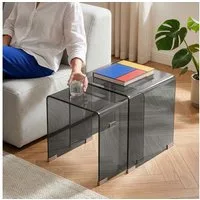 en.casa Satztisch, »Kariengem« 2-tlg. Couchtisch-Set Glastischen Grau