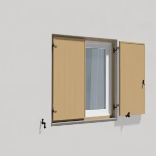 Fensterläden Beige, Klappläden mit Montagerahmen, Lamellenform Leipzig, RAL 1001, 300 x 800 mm, 1-flügelig links öffnend, individuell konfigurieren
