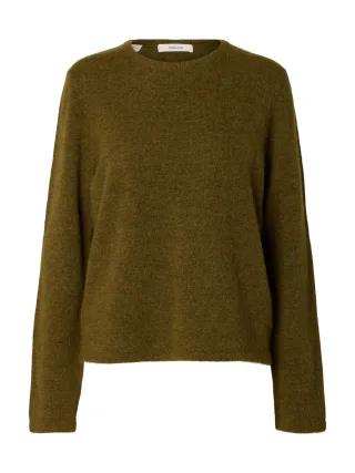 selected women - SLWLULU NEW LS KNIT O-NECK NOOS Fir Green - Gr. - L