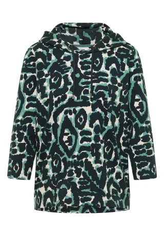 CECIL - Gemustertes Hoodie Shirt ink green - Gr. - XL