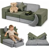 relaxdays Kindersofa 10-tlg. Kinder Spielsofa modular, 10 Teile, grün