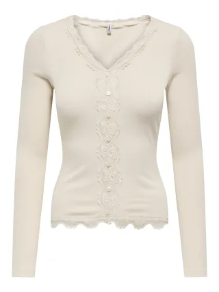 ONLY - ONLENEA LS LACE MIX PLACKET TOP JRS Birch - Gr. - L