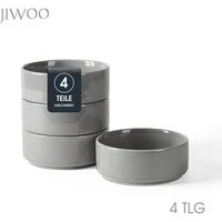 JIWOO Salatschüssel 4er Ø13,5cm, Müslischüssel Suppenschüssel Dessertschale Obstschale, Keramik, (Schüsselset, 4-tlg), Bowl Hochwertiges Schüsseln Grau Schüssel Mikrowellenofen Spülmaschine