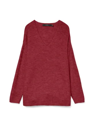 VERO MODA - VMCREWLEFILE LS V-NECK BLOUSE NOOS karanda red - Gr. - XL