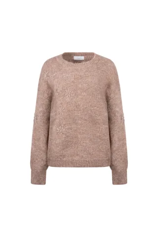 nukus - Pullover mit Blumen braun - Gr. - XS