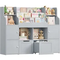 Homfa Kinderregal Spielzeugtruhe mit 2 Schubladen auf Rollen Bücherregal, Kinderbücherregal Spiegelregal mit Tür 126x104x30 cm weiß