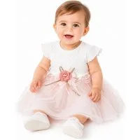 Lorey Medtec Taufkleid Festliches Baby Mädchen Kleid mit Tüllrock und Blume, 100% Baumwolle Spitze, Tüll