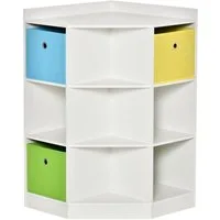 HOMCOM Kinderregal Spielzeugablage, Eckregal mit 3 Aufbewahrungsboxen 1-tlg., für Kinderzimmer, für 3-12 Jahre Kinder, Weiß