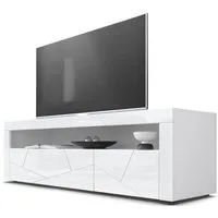 Vladon Sideboard Valencia 3D (TV-Kommode, mit 1 offenem Fach und 2 Klappen), Weiß matt&glänzend 3D Struktur (155x46x40 cm)