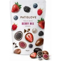 PATISLOVE Schokolade Patislove Berry Mix Dragees, Beeren-Mix in 3 Schokoladensorten, 60g, Gefriergetrocknete Beerenmischung, Überzug aus 3 Schokoladensorten