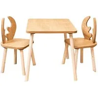 COZYCOLLECTIONS Kindersitzgruppe Kindertisch-Set mit Tiermotiv-Stühlen aus Naturholz, (Kindertisch-Set, 3-tlg., 3-teilig (1 Tisch + 2 Stühle), Montessori-Design: fördert Selbstständigkeit, Ordnung & Kreativität
