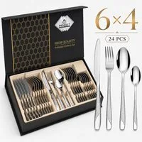 ibettertec Besteck-Set 30-teiliges Edelstahl Besteckset Spülmaschinenfest, 36 Personen, Modern Silber für 6 Personen