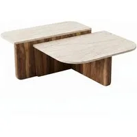 moebel17 Couchtisch moebel17 Couchtisch 90x90 cm Travertin-Optik 2er Set Beige (Packung, 1-St., Besteht aus 1 Couchtisch), Pflegeleichte Oberfläche, Granitoptik